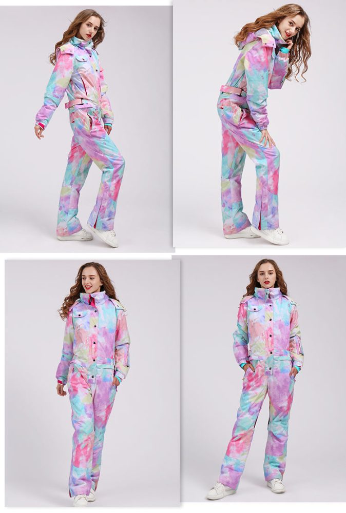 Women's Colorful Fancy Print One Piece Ski Jumpsuit Winter Snowsuits