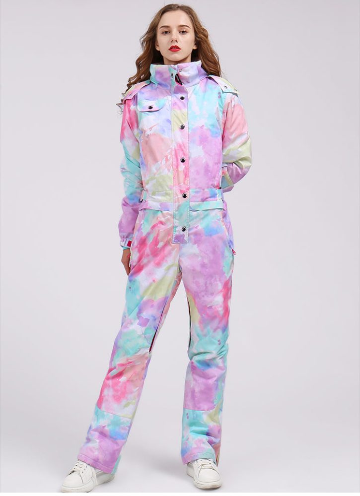 Women's Colorful Fancy Print One Piece Ski Jumpsuit Winter Snowsuits