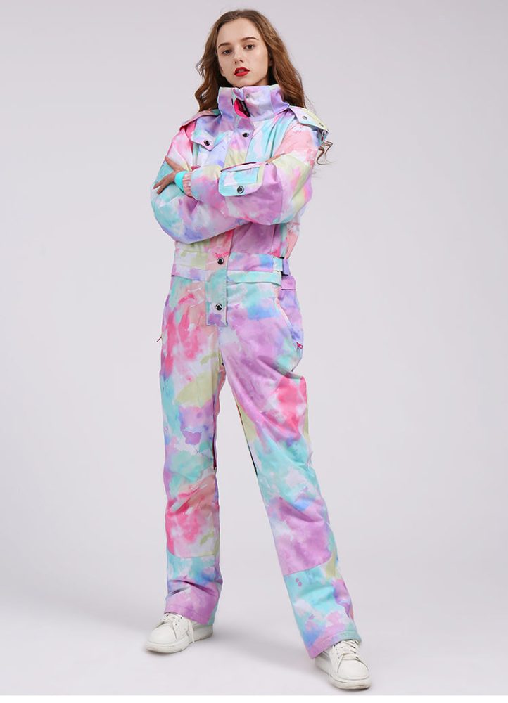 Women's Colorful Fancy Print One Piece Ski Jumpsuit Winter Snowsuits