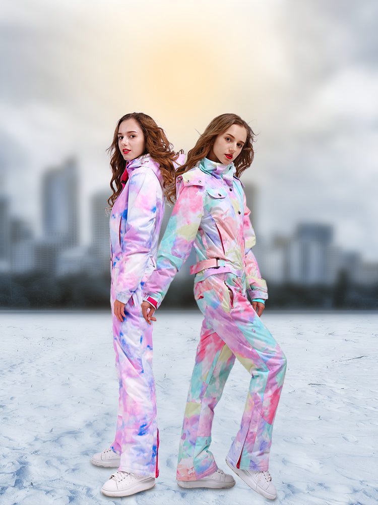 Women's Colorful Fancy Print One Piece Ski Jumpsuit Winter Snowsuits