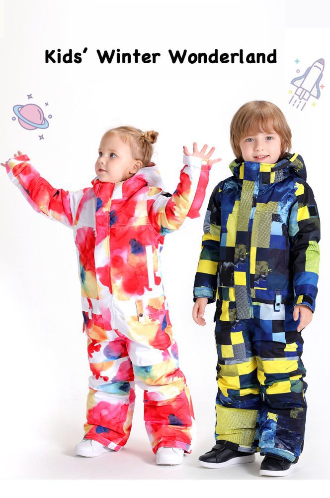 Kids Unisex Waterproof Colorful Winter Outdoor Ski Suit One Piece Snowsuits For Boy & Girl