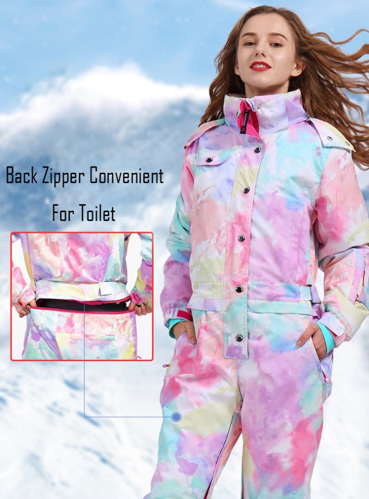 Women's Colorful Fancy Print One Piece Ski Jumpsuit Winter Snowsuits