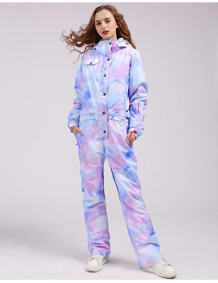 Women's Colorful Fancy Print One Piece Ski Jumpsuit Winter Snowsuits