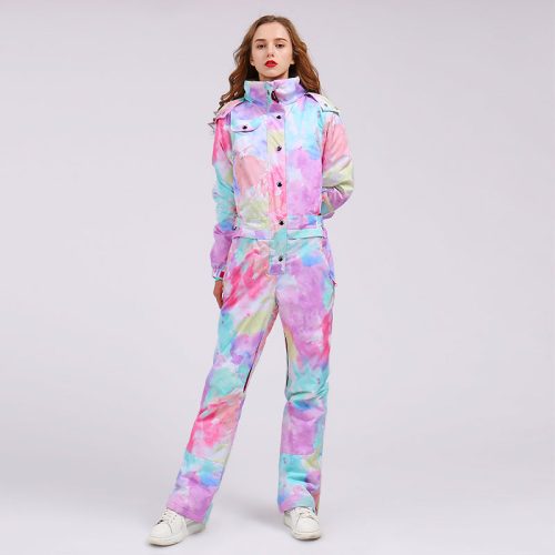 Women's Colorful Fancy Print One Piece Ski Jumpsuit Winter Snowsuits