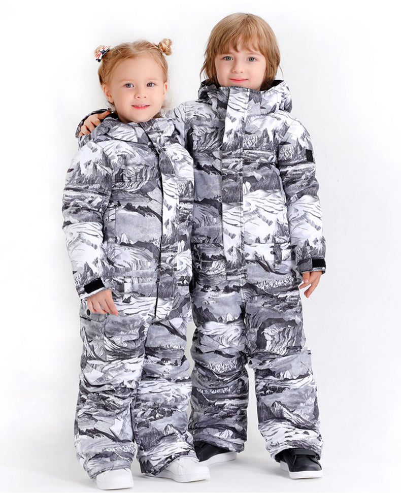 Kids Unisex Waterproof Colorful Winter Outdoor Ski Suit One Piece Snowsuits For Boy & Girl