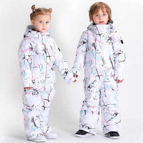 Kids Unisex Waterproof Colorful Winter Outdoor Ski Suit One Piece Snowsuits For Boy & Girl