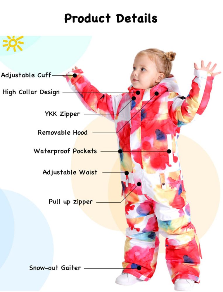 Kids Unisex Waterproof Colorful Winter Outdoor Ski Suit One Piece Snowsuits For Boy & Girl