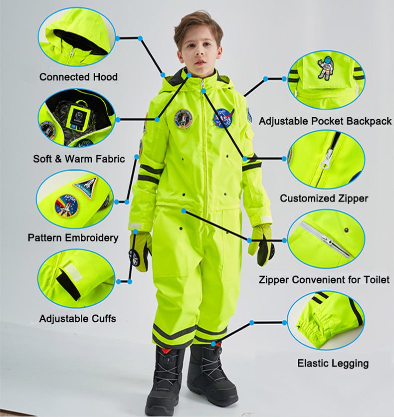 Kids Doorek Nasa Space Waterproof Cute Ski Suit One Piece Snowsuits