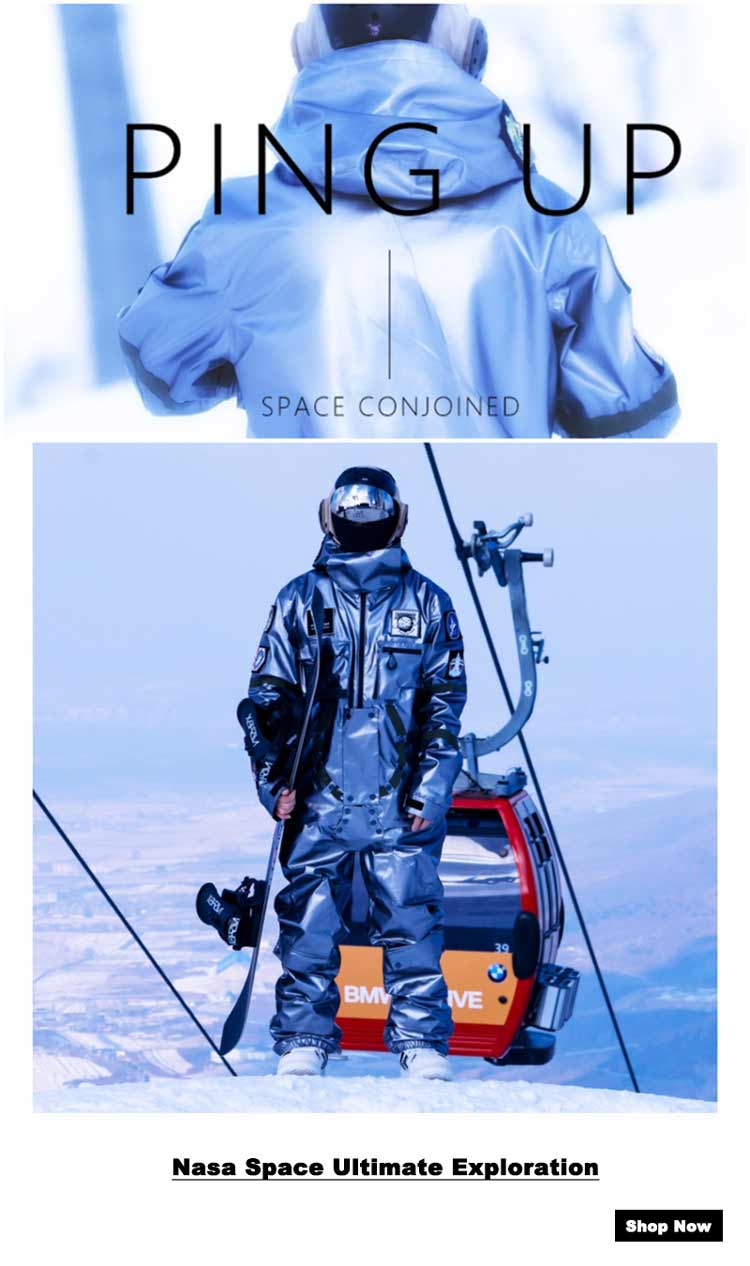 Men's PINGUP Nasa Space Winter Mountain Ultimate Exploration One Piece Snowboard Suits